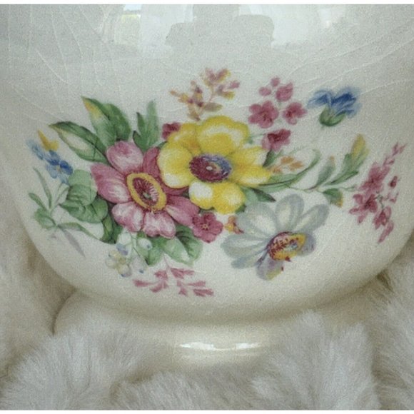 Edwin M. Knowles Vintage Sugar Bowl & Creamer Cheery Bright Daisy Like Flowers - Picture 9 of 16